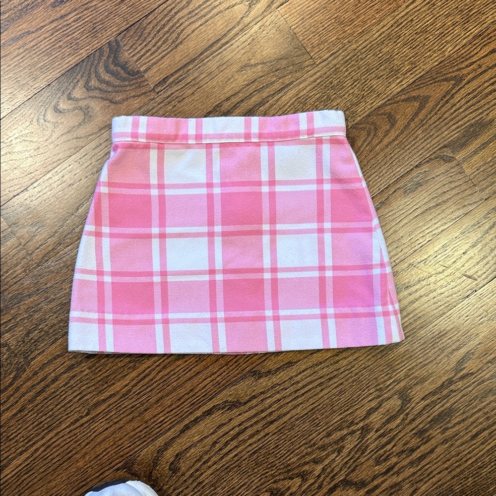 Beaufort Bonnet Girl's Wool Skirt in Pink and White Plaid 6T